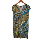 Vintage Y2k Dress Size 14 V-neck Mosaic Print Romantic Geometric Stetchy