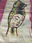 Vintage Chinese The Art Of Batik Portrait Of A Beautiful Woman Pink Green 21x30