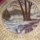Vintage Stove Pipe Chimney Flue Cover Tin Plate Winter Scene Farmhouse Primitive