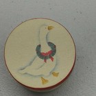 Vintage Round Wood Trinket Box Hand Painted Goose W Wreath And Holly Leaves Usa