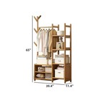 Bamboo Garment Rack With Shelves   Hooks     Freestanding Wardrobe Organizer