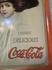 Vintage Coca-cola Drink Delicious Serving Tray Lady In Hat Red Border - Used