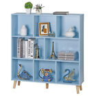 3-tier 8 Cube Wood Open Shelf Bookcase Storage Organizer With Legs  Bright Blue
