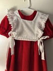 Vintage Red Velvet Baby Girl Dress With White Eyelet Pinafore 