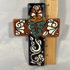 Mexican Talavera Pottery Wall Cross Ornament Hand Painted Redware 4 5    X 6   