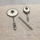 Vintage  Vanity Mirror Brush Comb Set Flowers Art Deco 3 Piece Lot