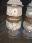 Pair Of Antique Bristol White Glass Pedestal Vase With Gold Hand Painted Floral 