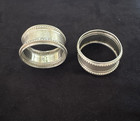 Napkin Rings  2  Vintage Sterling Silver Beaded Edge Chevron Engraved 2 1 Oz
