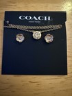Coach New York Signed Necklace   Earrings Jewelry Set Gold Plated Crystal