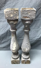 Vintage Pair Thick 3x17 Shabby Gray Spindle Porch Balusters Old Chic 43-23b