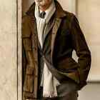 Men Field Leather Jacket Lightweight Calfskin Suede Leather Field Jacket Coat