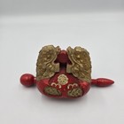Vtg  Chinese Boxwood Carved Dragon Muyu  Wooden Fish Percussion Instrument Red