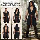 Men s Renaissance Costume Set  Medieval Hooded Sleeveless Cloak  Larp Cosplay
