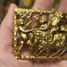 Vintage Brooch Pin Plaque Gold bronze Tones Cherubs Riding Goat Neoclassical Art