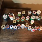 Lot Of 26  Vintage Wood Sewing Thread Spools With Thread 