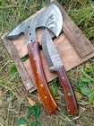 Custom Handmade Full Tang Damascus Steel Tactical Axe Hatchet  Hunting Knife Set