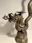 Vintage Chinese Cast Metal Candle Stake Dragon Shape 23 h Plus 2 Candles
