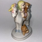 Vintage Ceramic Unicorn Figurine With Girl And Teddy Bears 4   x5    Handpainted