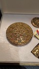 1940s Vintage Hollywood Golden Filigree Compact Makeup Set With Rhinestones