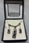 Sterling Silver Black Onyx Pendant Necklace   Matching Drop Earrings Set
