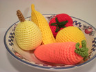5 Crocheted Knitted Fruits Veggie Tomato Lemon Pear Carrot Banana Htf Prop Decor