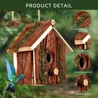 Bird Houses  Rustic Wooden Bird House With Moss Accent  Natural Bark Finish  War