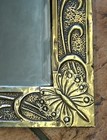 Elegant C 1900s English Arts   Crafts   Repousse Brass Mirror W  Butterfly Motif
