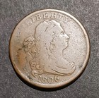 1806 Half Cent Draped Bust Small 6 Stemless Antique Copper Damage 