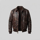 Men s Brown Leather Bomber Jacket Genuine Sheepskin Flight Aviator Coat Zip