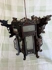 Antique Asian Chinese Carved Wood   Painted Glass Lantern Lamp Vintage  oriental