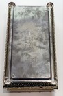 Vintage Mcm Style Tin Box Marbled Top Hinged Lid 10  Gold Toned