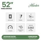 Hunter Fan 52 In Casual Noble Bronze Outdoor Ceiling Fan W 5 Blades And No Light
