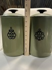 West Bend Green Metal Vintage Cylinder Flour   Sugar Canister Set W  Lids  2pc 