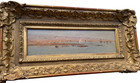 19th Century Antique Oil Painting Sailing Boats Calm Water Ornate Gilt Frame