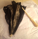 Antique 1800 s Black Lace Silk Hand Carved Folding Carriage Parasol  -as Is