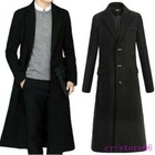 Mens Full Length Single Breasted Wool Blend Long Trench Coats Military Jackets