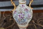 Matching Set Violet Purple Floral Porcelain Ceramic Tall Antique Table Lamps