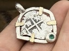 Authentic Spanish-colonial 1-real Silver Shipwreck Cob Coin   Emerald gold Bezel