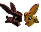 Antique Handmade Asian Embroidered Silk Bunny Pair     Vintage Folk Art Rabbits