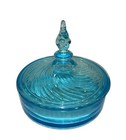 Vintage Tiffin Milady Blue Glass Powder Jar Container W lid For Vanity Set 1930s