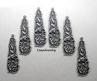 4211 Antiqued  925 Sterling Silver Plated Floral Drop W top Hang Ring - 6 Pcs