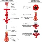 20  Hookah Set - 2 Hose Premium Shisha Kit With Glass Vase  Red 