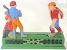 Vintage Cast Iron Hometown Battery Baseball Mechanical Coin Bank Collectible 