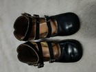 Antique Victorian Era Leather Pair Of Children Doll Boots Three Strap Shoes 1900