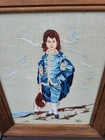 Set 2 Vintage Completed Needlepoint Petit Point 13 x18  Framed Boy Blue   Pinkie