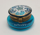 Vintage Antique Bohemian Glass Blue Art Trinket Ring Pill Powder Jar Box Moser