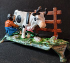 Vintage Cast Iron Kicking Dairy Milk Cow Mechanical Coin Bank Farmer 9 l Works 