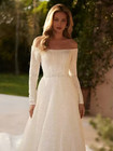 Shiny Sexy A-line Off Shoulder Wedding Dresses Long Sleeves Bridal Gown Backless