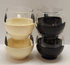 Lot Of 4 Drinkups Glass Tumblers   Plastic Sleeves Black And White Dot Roly Poly
