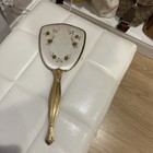 Vintage Gold Tone Ornate Beveled Hand Vanity Mirror With Flowers     13   